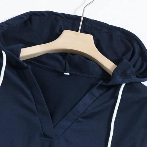 Women's Tunic Sweatshirt Long Sleeve Striped Color Light Weight Hoodie - Picture 4 of 4